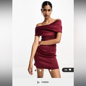 ASOS DESIGN pleated bardot mini dress in wine